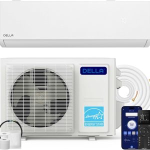 DELLA Ultra Hyper Heat Lower as -22°F 12,000 BTU Mini Split, Work with Alexa,Energy Star 230V 25 SEER2,Cools Up to 550 Sq. Ft,Inverter AC with 1 Ton Pre-Charged Heat Pump & 16.4ft Installation Kit