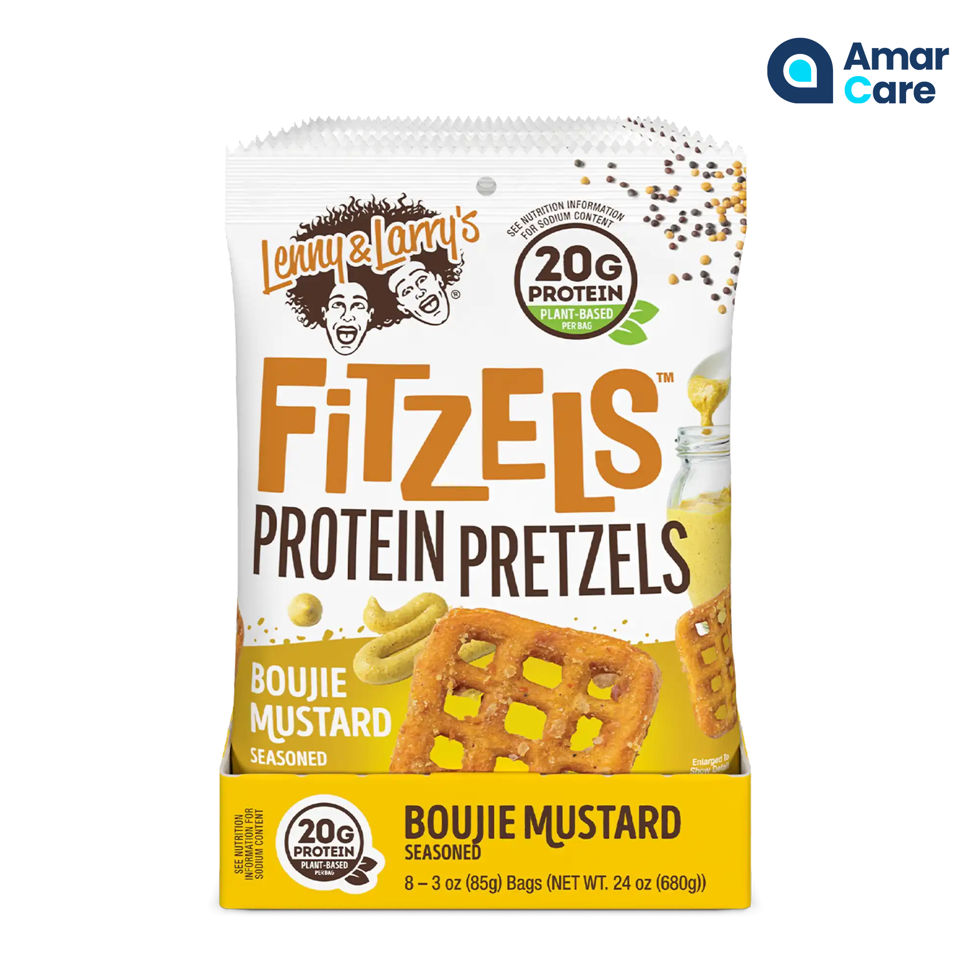 Lenny & Larrys Fitzels Protein Pretzels 8 x 85g - 8 x 85g - Boujie Mustard