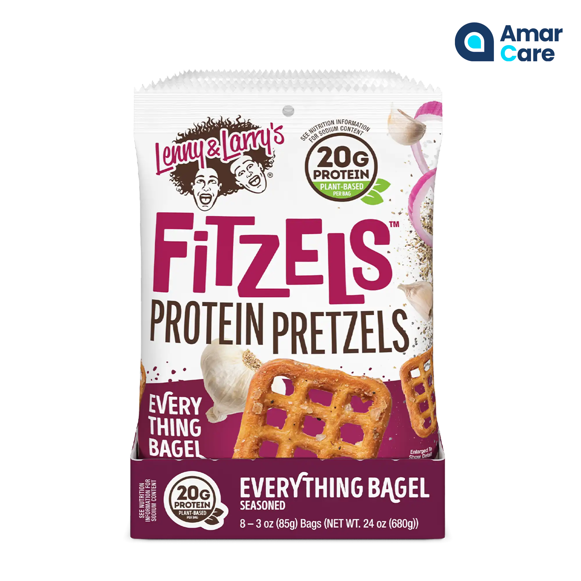 Lenny & Larrys Fitzels Protein Pretzels 8 x 85g - 8 x 85g - Everything Bagel