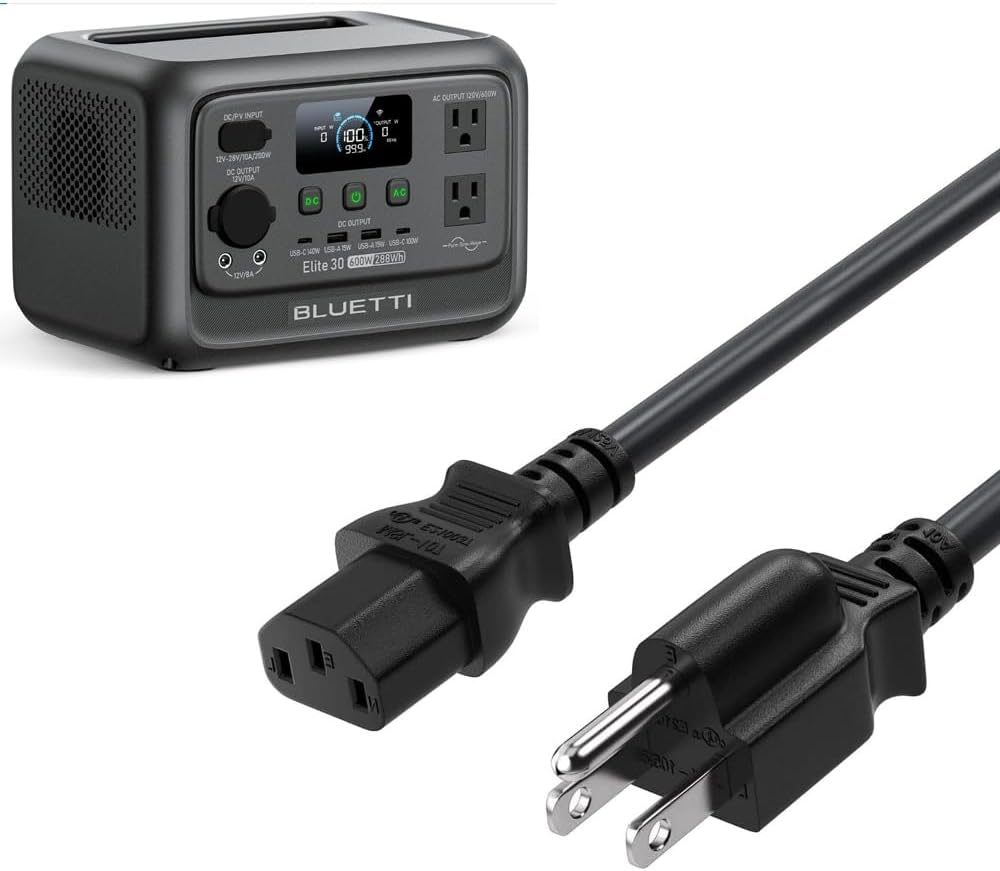 10FT 3M 14AWG Power Station Charger AC for Jackery Explorer 2000/1500/1000 Pro,EF ECOFLOW Delta Riverpro2,Bluetti EB3A Anker solix c1000 Cable Power Cord (10FT)