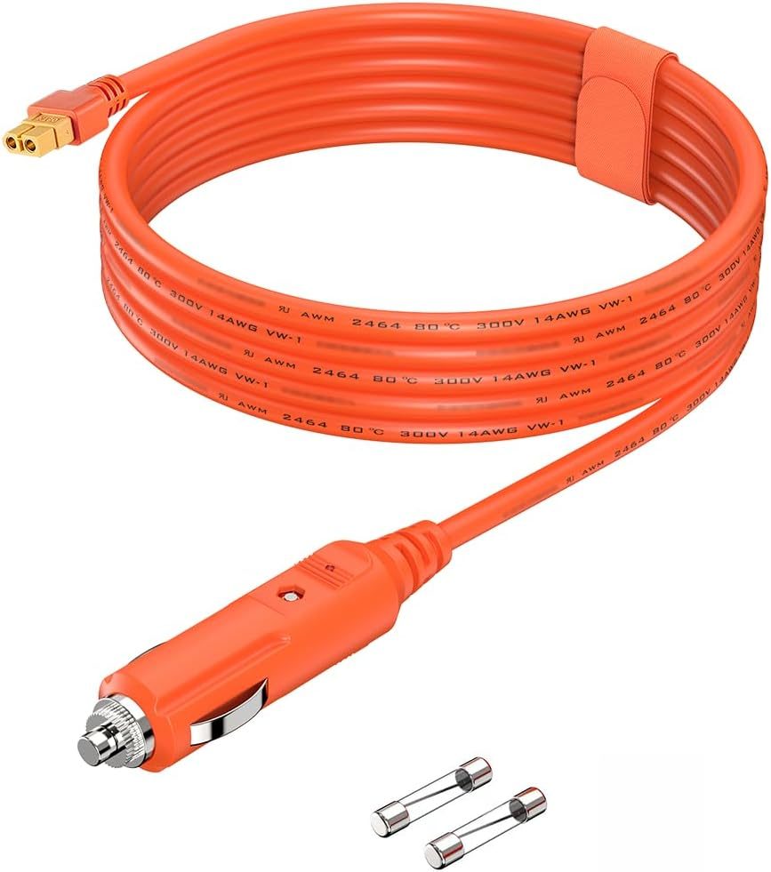 XT60 Connector Car Charger Extension Cable, 14AWG 2M/6.6Ft DC Car Charging Power Cord, Compatible with Anker SOLIX C300/C1000, Bluetti Elite 100 200 V2, EcoFlow Portable Power Station, Solar Generator