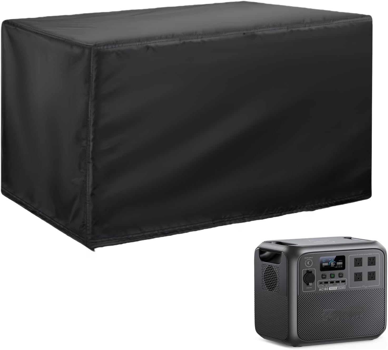 Waterproof Power Station Cover for Bluetti AC180, 14×10×12 Inch Portable Generator Cover, Outdoor Solar Battery Protector with Storage Pocket for Camping, Travel, Dustproof & Rainproof