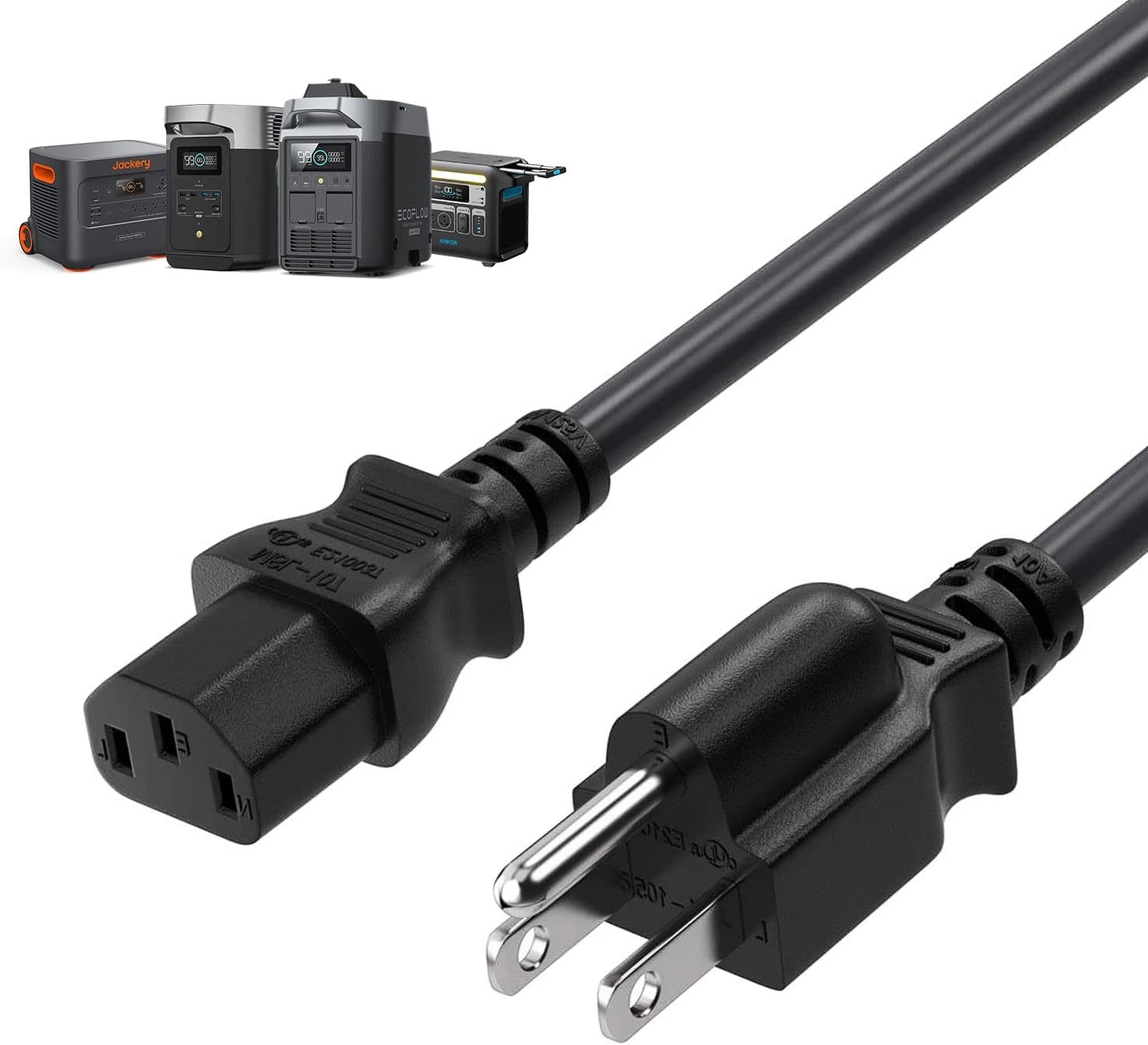 Heavy-Duty Power Station Charging Cable, 14AWG Fast Charger Cable for Jackery Explorer 2000/1500/1000 Pro,Ecoflow Delta/River Series,Bluetti EB3A;Anker 757/767, 125V 15A Universal AC Power Cord(6FT)