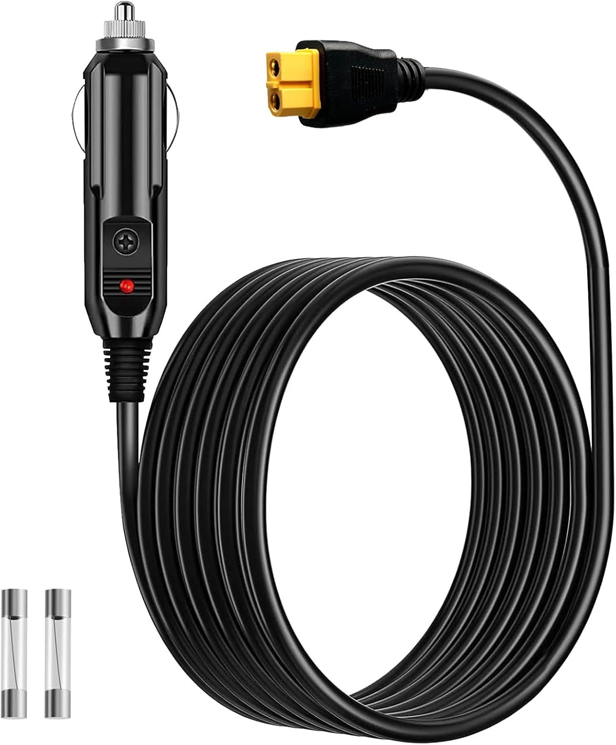 12V/24V XT60 Connector Car Charging Cable Compatible with Ecoflow Delta/River, Bluetti EB55, Anker 757/767, Portable Power Station and Solar Generators (with 2 Fuses)
