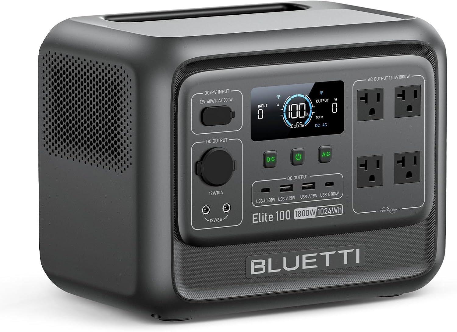 BLUETTI Elite 100 V2 Portable Power Station, 1024Wh LFP Battery Backup w/ 4 1800W AC Ports (3600W Surge), 35% Smaller, Fast Charge and UPS Solar Generator for Camping, Road Trip, Outages, Home Backup
