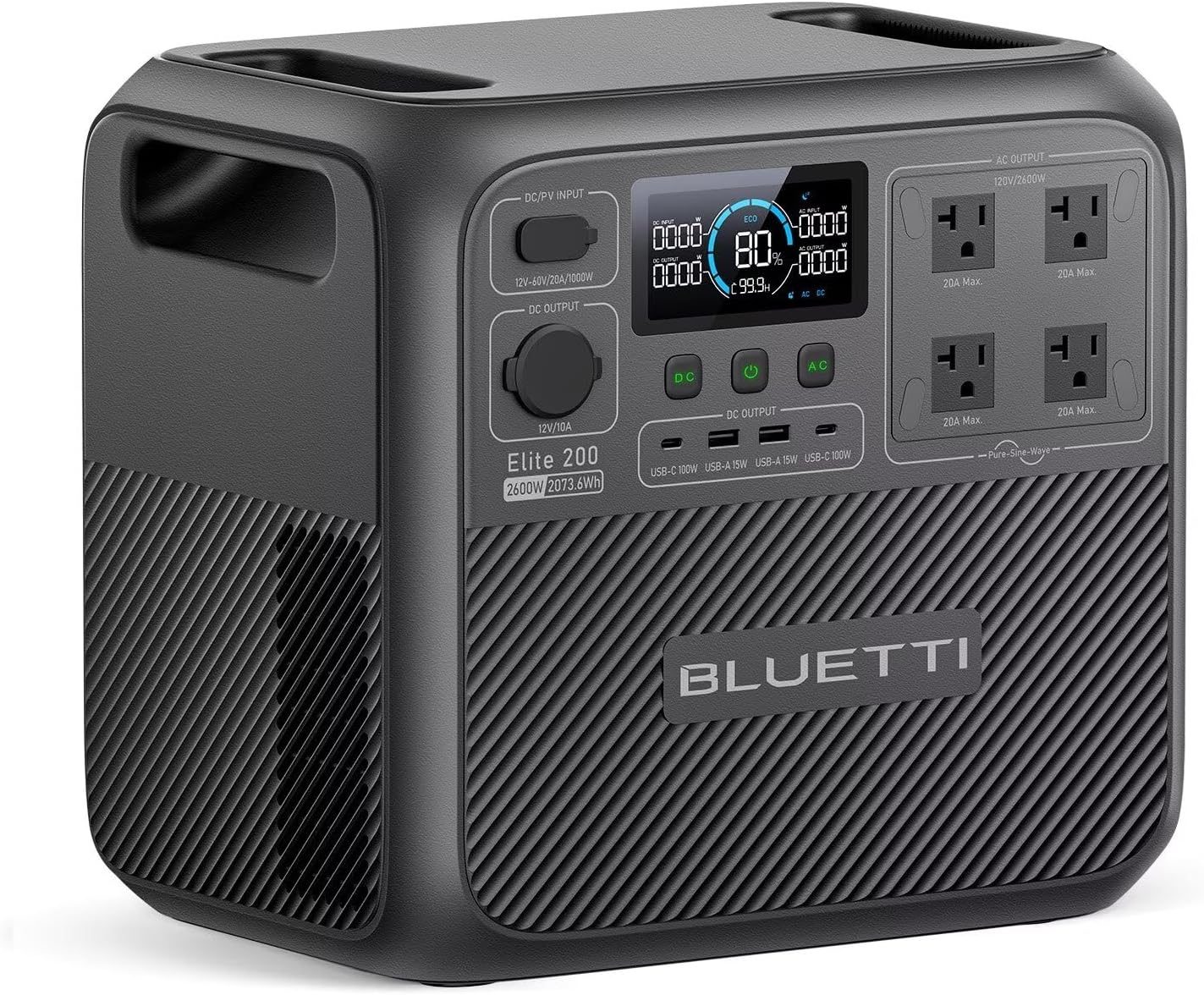 BLUETTI Elite 200 V2 Portable Power Station, 2073.6Wh LFP Battery Backup w/ 4 2600W AC Outlets (3900W Power Lifting), 0-80% Fast Charging in 50 Min, Solar Generator for Camping, Off-grid and Emergency