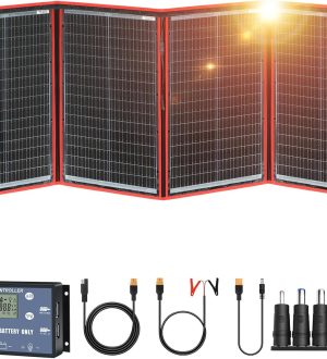 DOKIO 200W Portable Foldable Solar Panel Kit (20x27in, 9.7lb), with Separate Controller and Dual USB, Monocrystalline Charger for 12V Batteries & Power Stations, RV Camping Trailer Emergency Backup