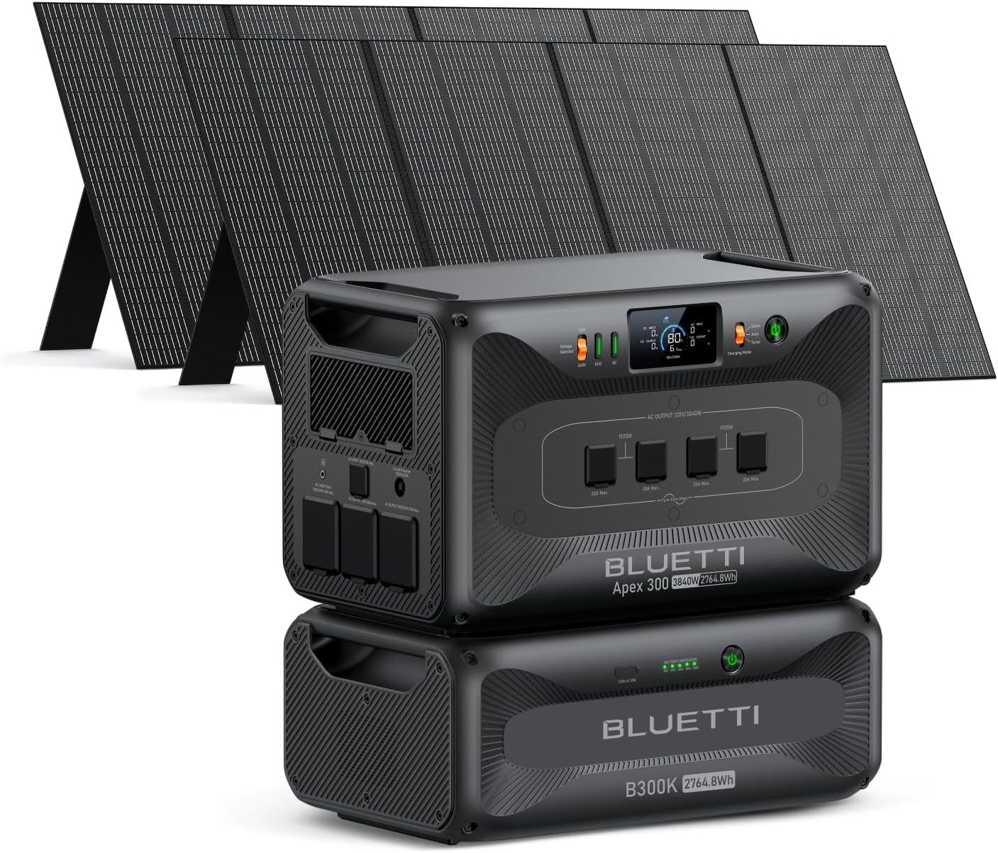 BLUETTI Apex 300 Solar Generator & B300K with 2 350W Solar Panels, 5529.6Wh LFP Battery Backup with 6 3840W AC Outlets (7680W Surge), 120V/240V Dual Voltage, Ideal for Off-Grid Living